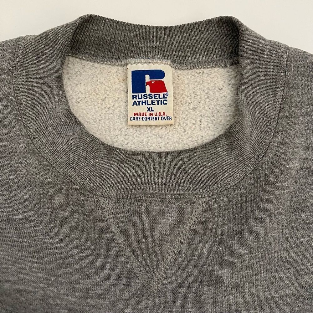 Russell Athletic Vintage Sweatshirt Solid Grey Gray Crew Neck Made in USA Men XL - Picture 6 of 8